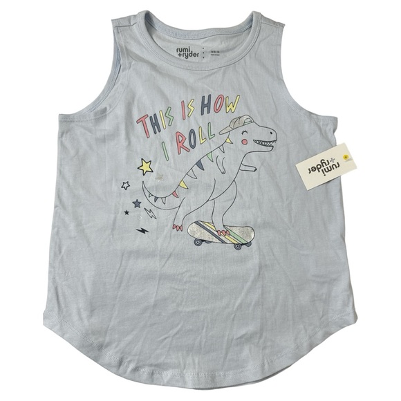 Rumi+Ryder TRex Dinosaur Tank Top Light Blue - Picture 1 of 3